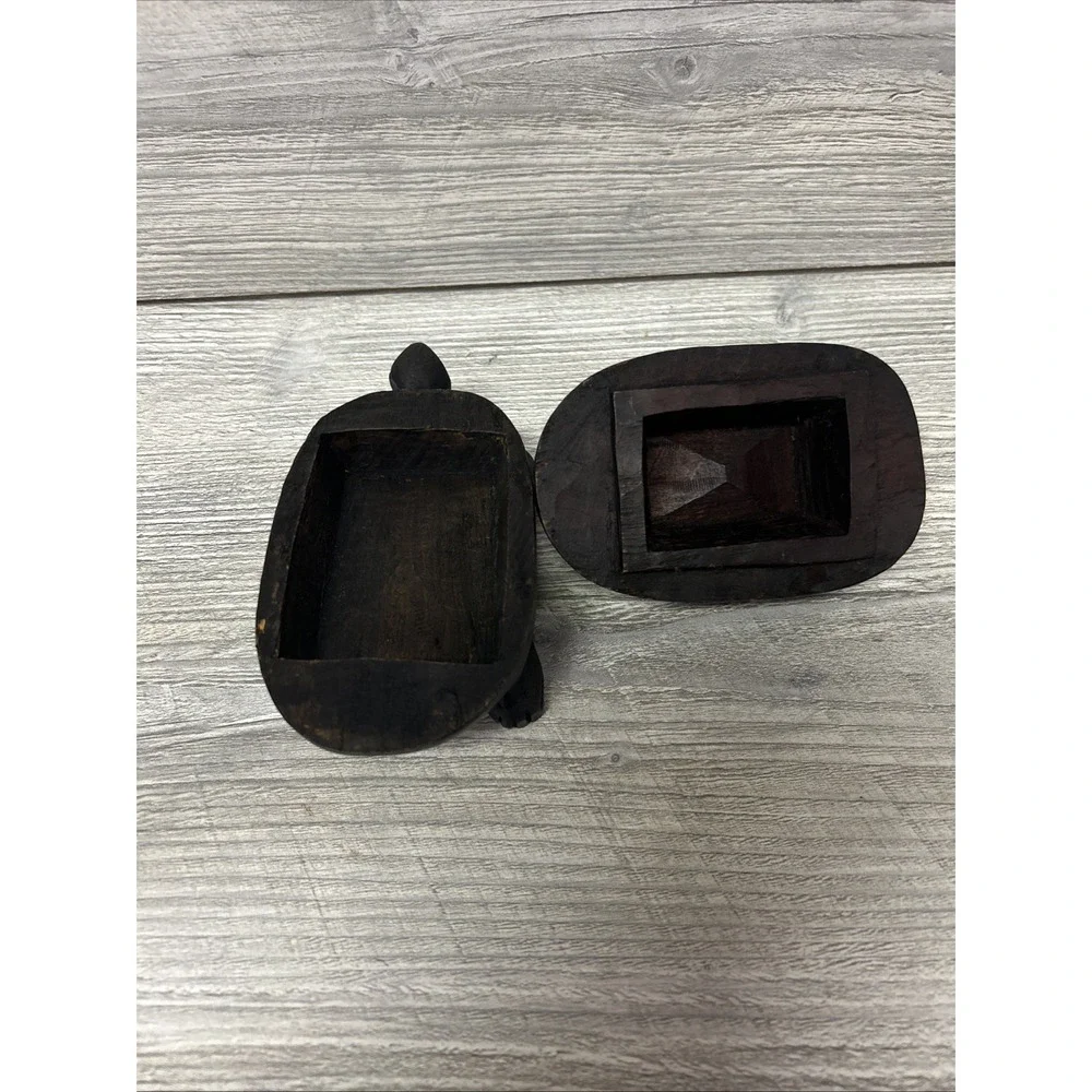 Wood Turtle Trinket Box With Lid Folk Art Vintage Hand Carved Kenya A4‎